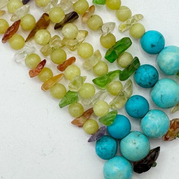 Turquoise Donut Chunky Natural Stone Bohemian Necklace Citrine Amber Sterling - Picture 4 of 12